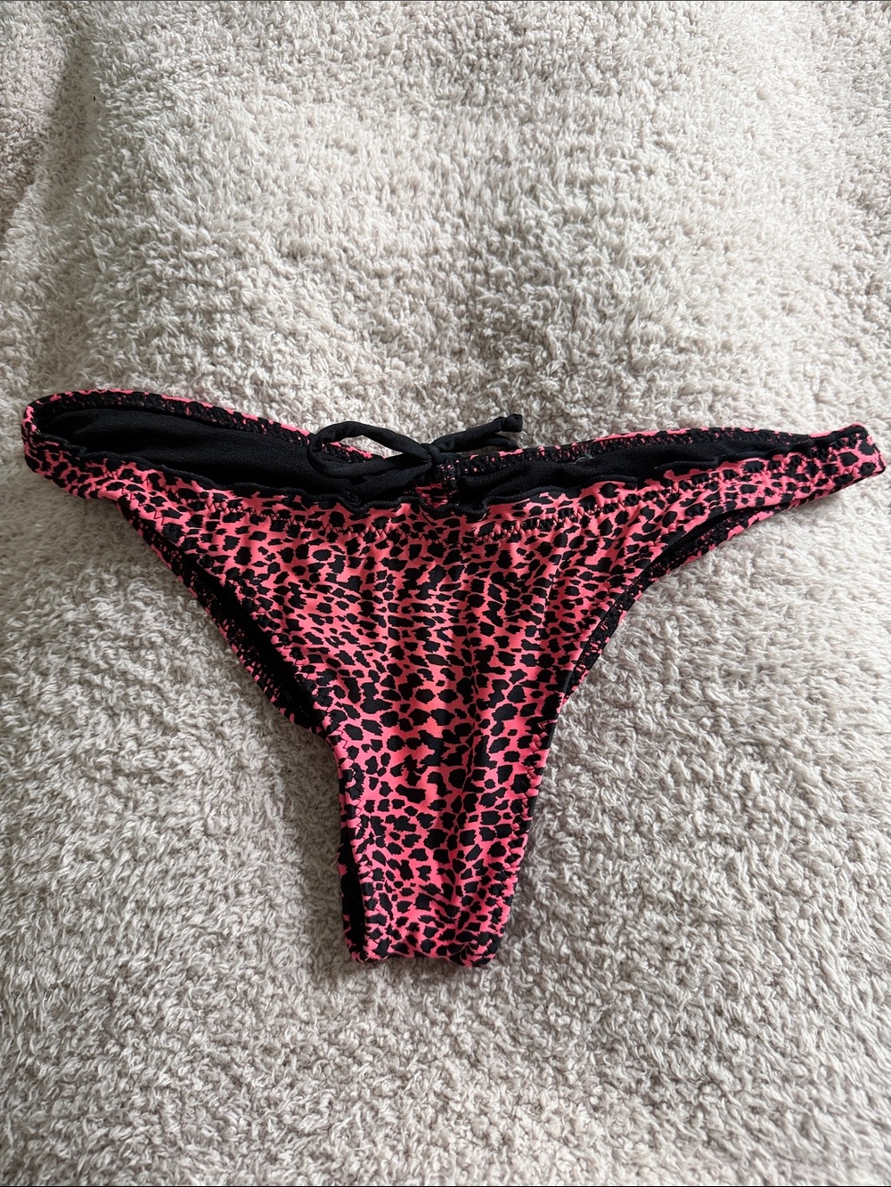 Women’s Black Pink Scrunch Bikini Bottom, Cheeky, Size Small